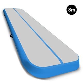 Air Track Powertrain 8m x 1m Inflatable Gymnastics Mat Tumbling - Grey Blue