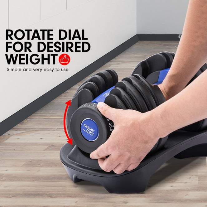 2x 24kg Powertrain Home Gym Adjustable Dumbbells Image 3