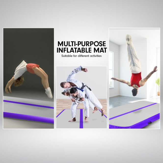 4m x 1m x 20cm Air Track Inflatable Tumbling Mat Gymnastics - Purple Grey Image 7