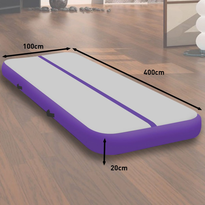 4m x 1m x 20cm Air Track Inflatable Tumbling Mat Gymnastics - Purple Grey Image 8