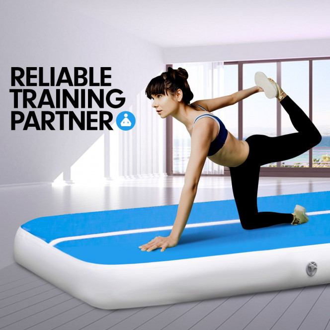 Air Track Powertrain 7m x 1m Inflatable Tumbling Gymnastics Mat - Blue White Image 3