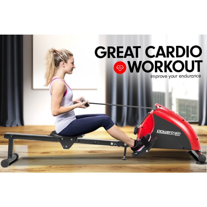 Powertrain Foldable Rowing Machine Magnetic Resistance RW-H02 - Red Image 2