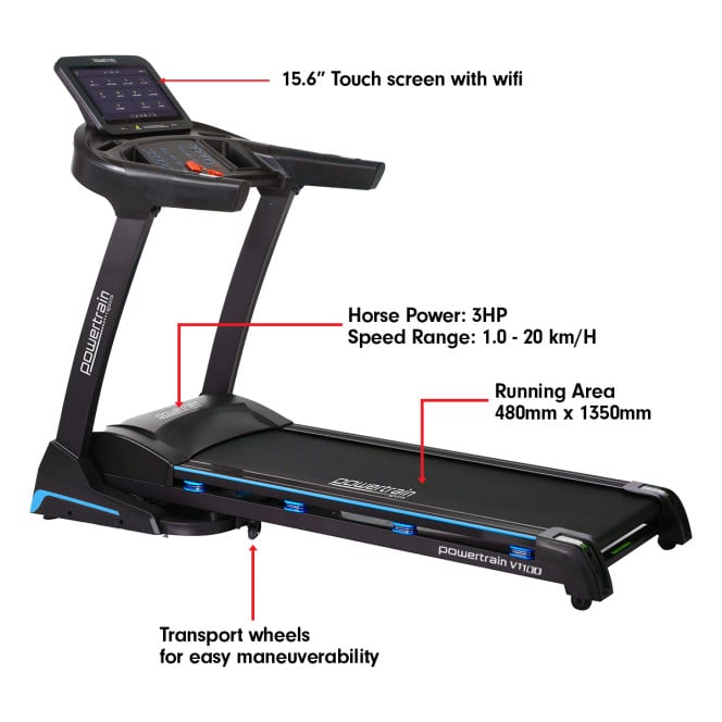 Powertrain V1100 Electric Treadmill with Wifi Touch Screen Power Incline Image 6