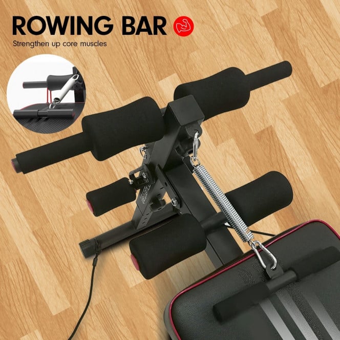 Powertrain Incline Decline Sit-Up Gym Bench with Resistance Bands and Rowing Bar Image 3