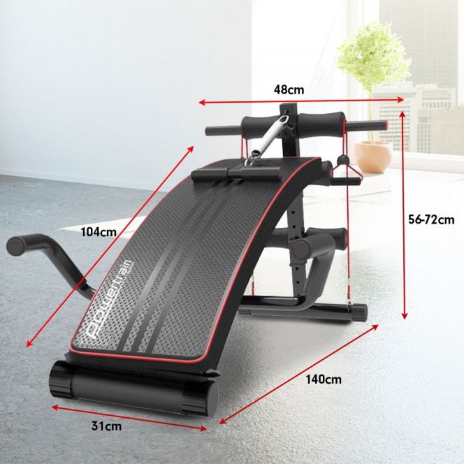 Powertrain Incline Decline Sit-Up Gym Bench with Resistance Bands and Rowing Bar Image 8