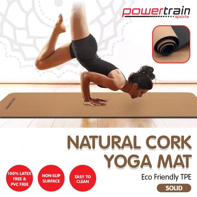 Powertrain Cork Yoga Mat with Carry Straps Home Gym Pilates - Plain Image 6
