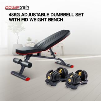 Powertrain 48KG Adjustable Dumbbell Set (Gold) with FID Weight Bench