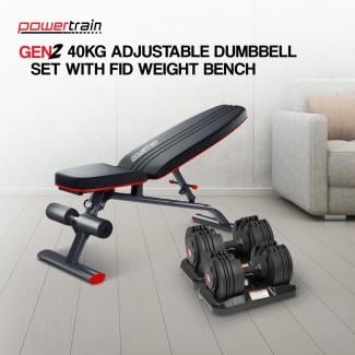 Powertrain GEN2 40KG Adjustable Dumbbell Set with FID Weight Bench