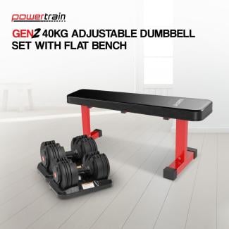 Powertrain GEN2 40KG Adjustable Dumbbell Set with Flat Bench