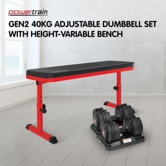 Powertrain GEN2 40KG Adjustable Dumbbell Set & Height-Variable Bench