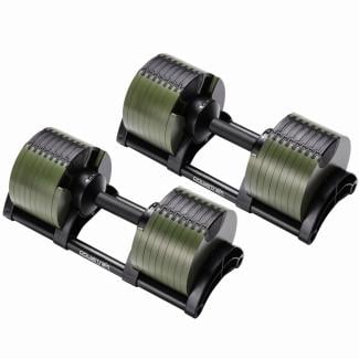 Powertrain Eon 90kg Adjustable Dumbbells Pair (2x 45kg) Quick Dial Strength Training Free Weights for Home Gym, Green