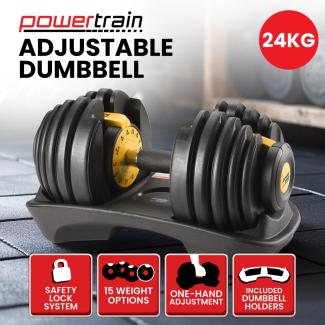 Powertrain 24kg Gold Adjustable Dumbbell Home Gym Weights