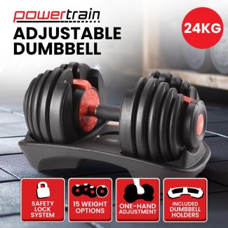 Powertrain 24kg Adjustable Dumbbells 15-in-1 Home Gym Weights  Red