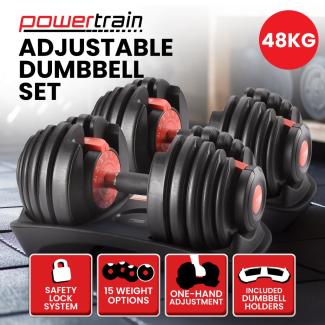 Powertrain 48kg Adjustable Dumbbells 15-in-1 Home Gym Weights  Red