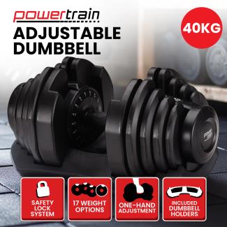 Powertrain 40kg Adjustable Dumbbell Home Gym Weights