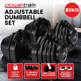 Powertrain 80kg Gen3 Adjustable Dumbbell Home Gym Weights