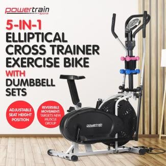 Powertrain 5-in-1 Elliptical Cross Trainer Bike with Dumbbells