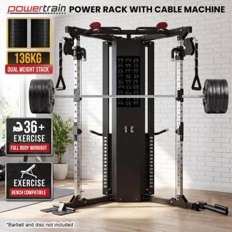 Powertrain Home Gym Station Functional Trainer Cable Power Rack 136kg Weight Stack