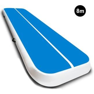 Air Track Powertrain 8m x 1m Inflatable Tumbling Gymnastics Mat - Blue White