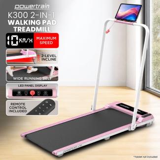 Powertrain K300 Pink Foldable 2-in-1 Under Desk Walking Pad Treadmill 1.5HP 10km/h Incline Home Running Machine