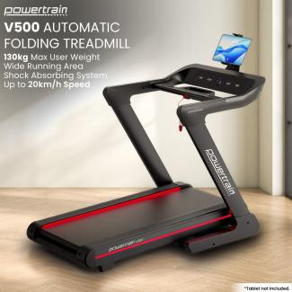 Powertrain V500 3HP Foldable Treadmill Electric Running Machine 20kmph Auto Incline Bluetooth Home Gym Cardio 130kg