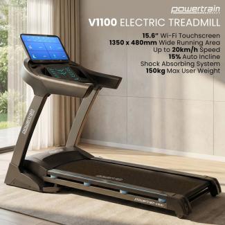 Powertrain V1100 Treadmill Electric Exercise Machine 15.6 Wifi TFT Touch Screen Home Gym Cardio Running Fitness