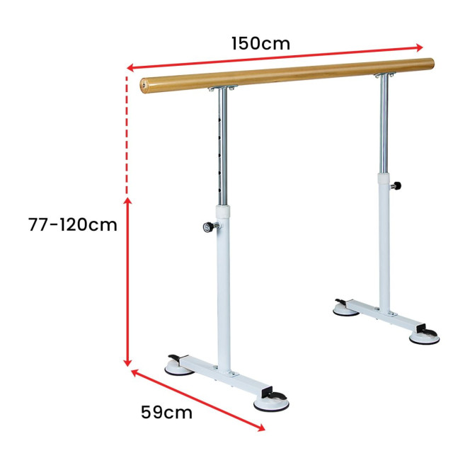 Powertrain 150cm Freestanding Ballet Barre Portable Adjustable Height Dance Bar Pine Wood Pole Home Studio Image 2