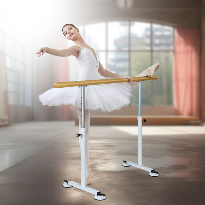 Powertrain 150cm Freestanding Ballet Barre Portable Adjustable Height Dance Bar Pine Wood Pole Home Studio Image 7