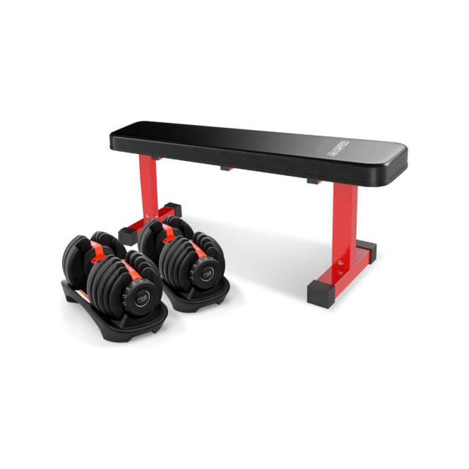 Powertrain 48KG Adjustable Dumbbell Set (Red) with Flat Bench Image 2