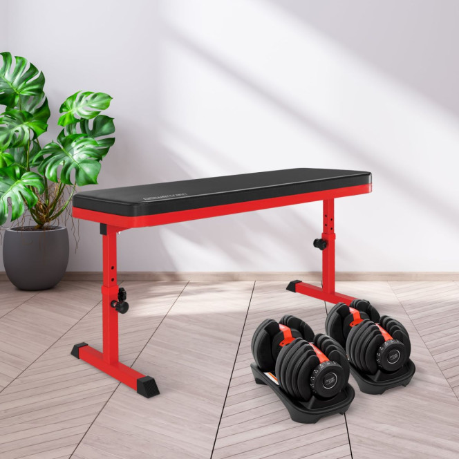 Powertrain 48KG Adjustable Dumbbell Set - Red with Height-Variable Bench Image 15