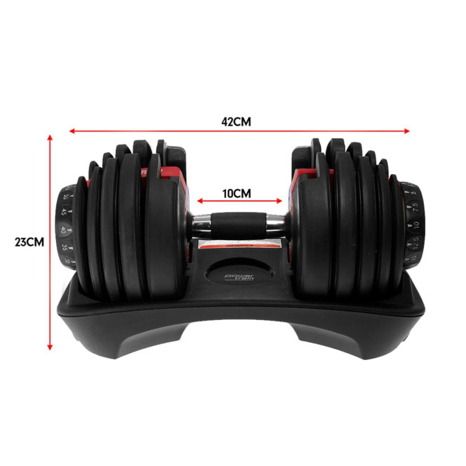 Powertrain 48KG Adjustable Dumbbell Set - Red with Height-Variable Bench Image 10