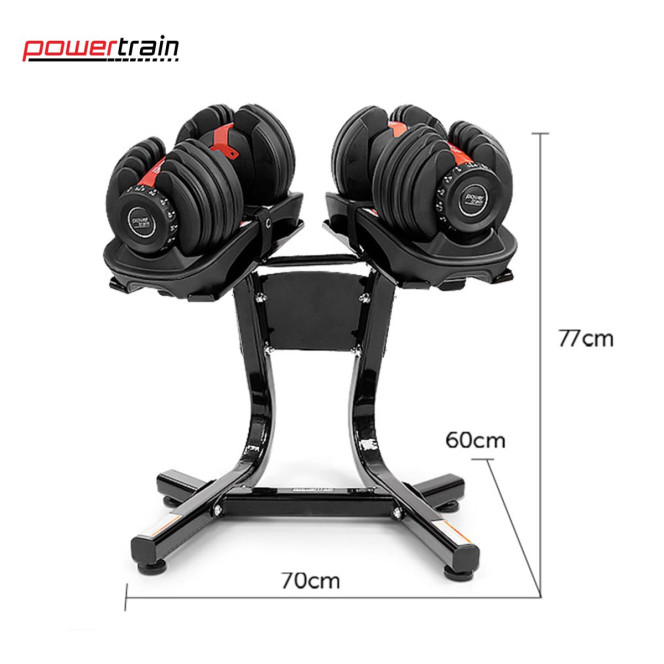 Powertrain 48KG Adjustable Dumbbell Set (Red) & Stand with Flat Incline Decline Bench Image 5