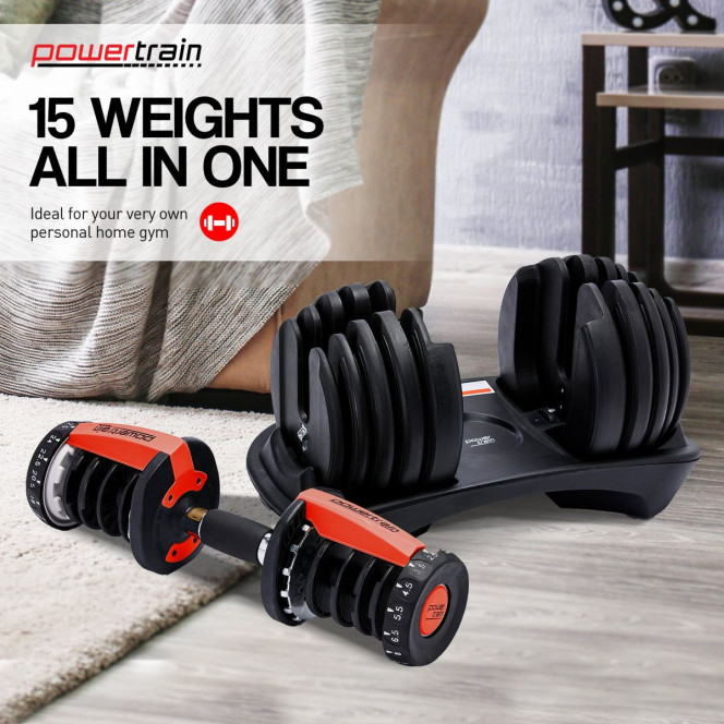 Powertrain 48KG Adjustable Dumbbell Set (Red) & Stand with Flat Incline Decline Bench Image 7