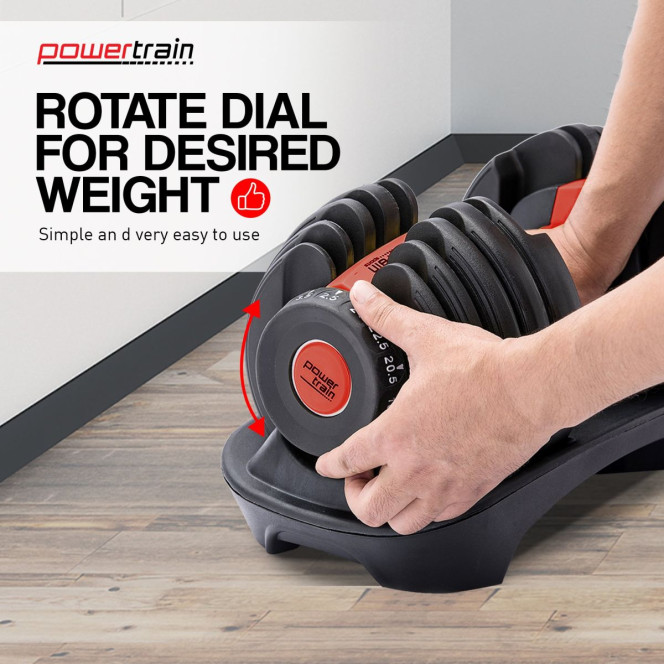 Powertrain 48KG Adjustable Dumbbell Set (Red) & Stand with Flat Incline Decline Bench Image 8