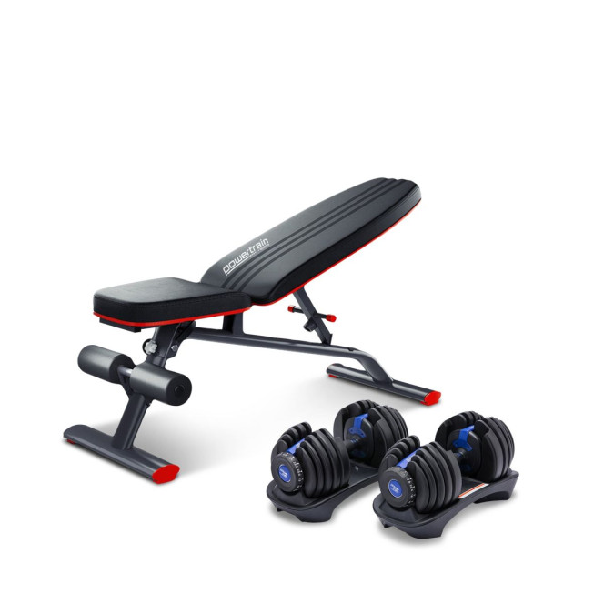 Powertrain 48KG Adjustable Dumbbell Set (Blue) with FID Weight Bench Image 2