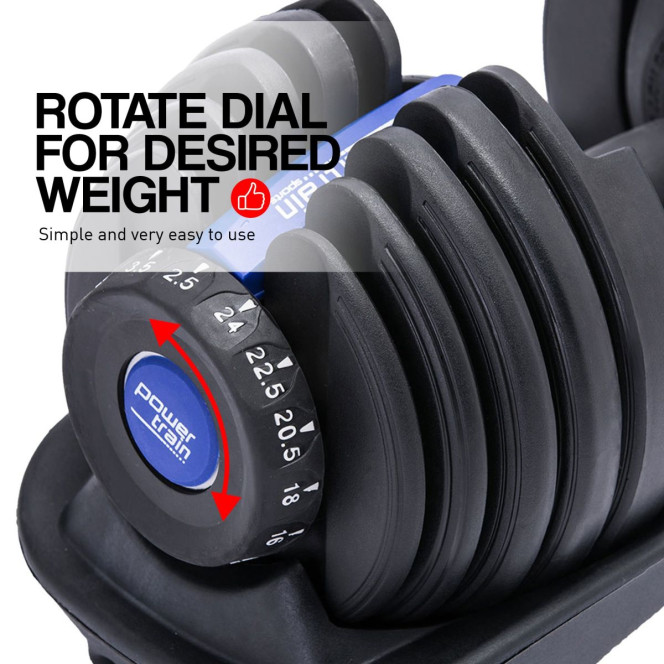 Powertrain 48KG Adjustable Dumbbell Set (Blue) with FID Weight Bench Image 10