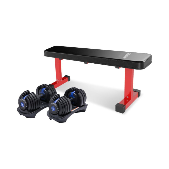 Powertrain 48KG Adjustable Dumbbell Set (Blue) with Flat Bench Image 2