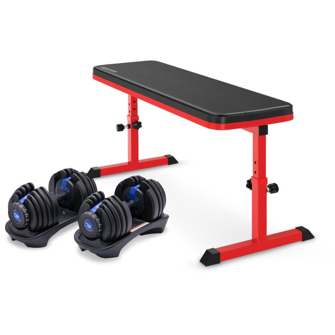 Powertrain 48KG Adjustable Dumbbell Set - Blue with Height-Variable Bench Image 2
