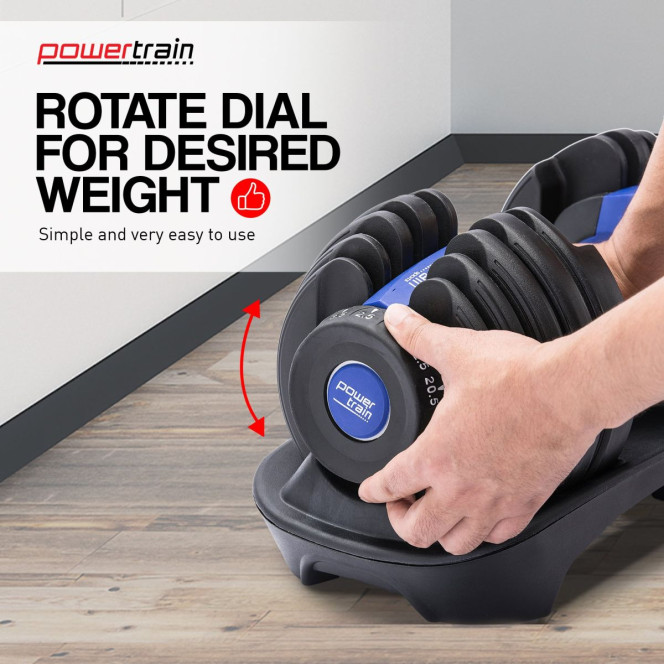 Powertrain 48KG Adjustable Dumbbell Set - Blue with Height-Variable Bench Image 7