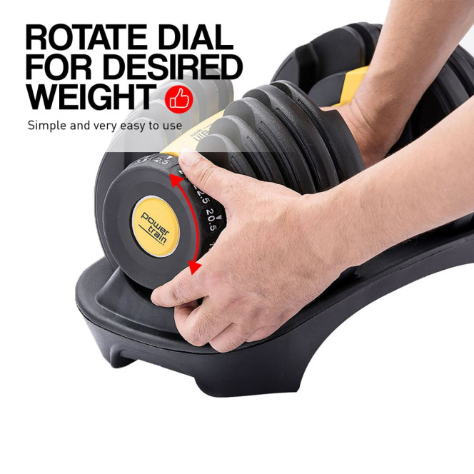 Powertrain 48KG Adjustable Dumbbell Set (Gold) with Flat Bench Image 10