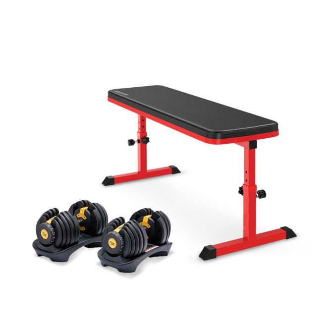 Powertrain 48KG Adjustable Dumbbell Set - Gold with Height-Variable Bench Image 2