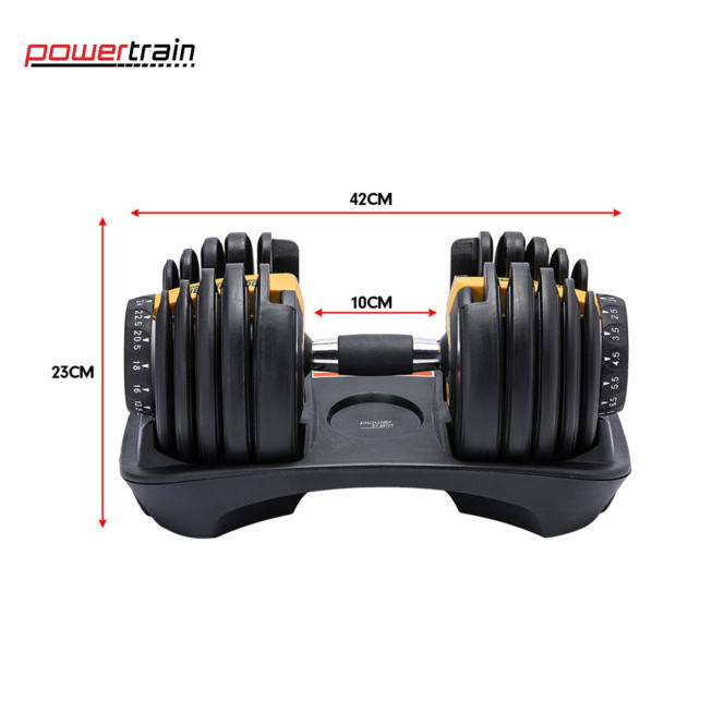 Powertrain 48KG Adjustable Dumbbell Set - Gold with Height-Variable Bench Image 5