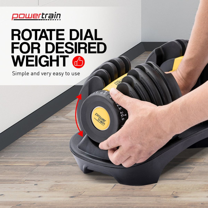 Powertrain 48KG Adjustable Dumbbell Set - Gold with Height-Variable Bench Image 7
