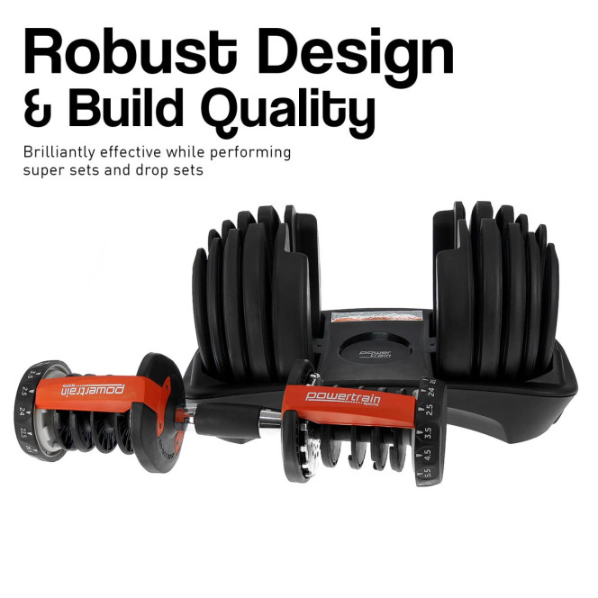 Powertrain 48KG Adjustable Dumbbell Set (Red) with FID Weight Bench Image 11