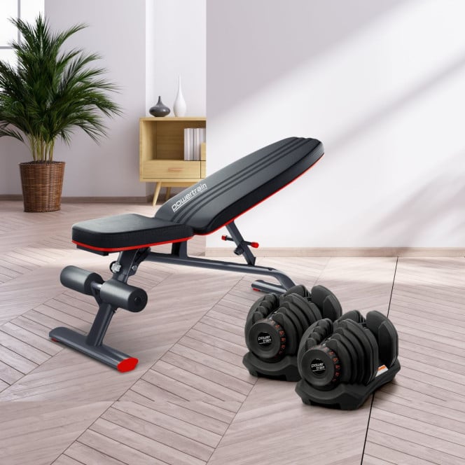 Powertrain 80KG Adjustable Dumbbell Set with FID Weight Bench Image 14