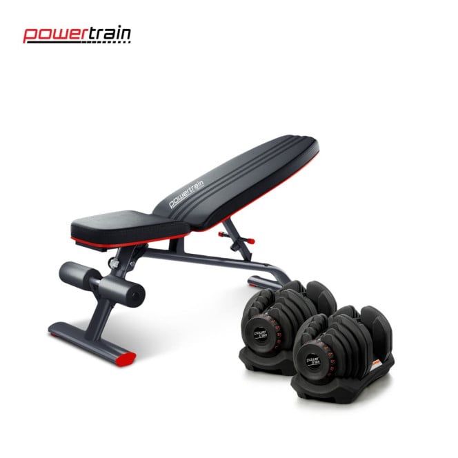 Powertrain 80KG Adjustable Dumbbell Set with FID Weight Bench Image 3
