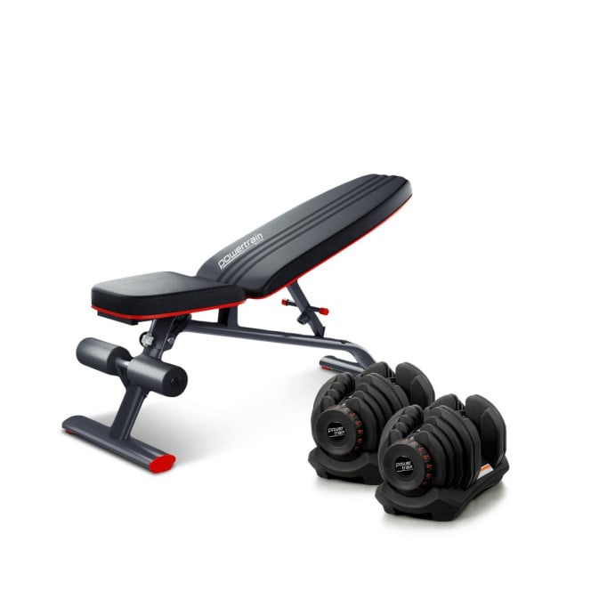 Powertrain 80KG Adjustable Dumbbell Set with FID Weight Bench Image 2