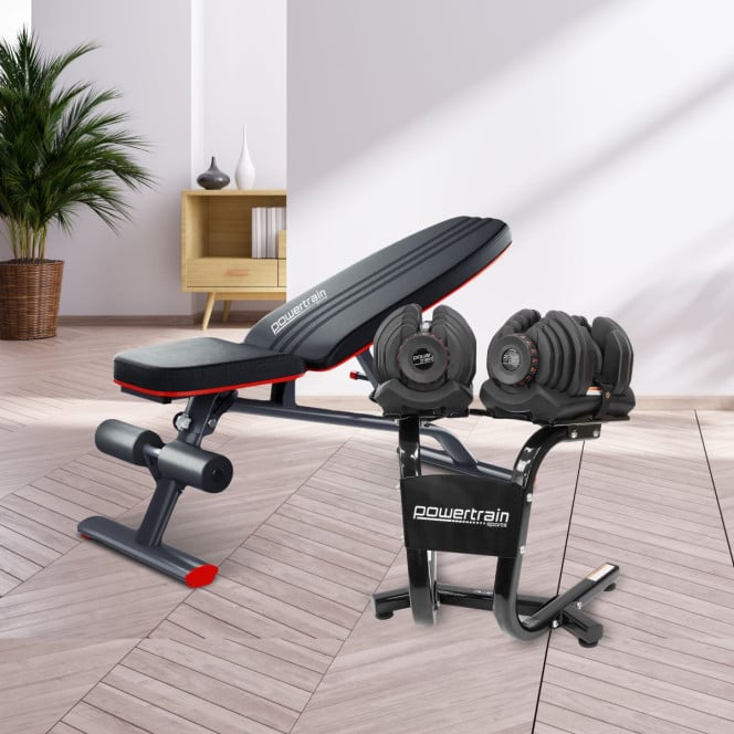 Powertrain 80KG Adjustable Dumbbell Set & Stand with FID Weight Bench Image 14