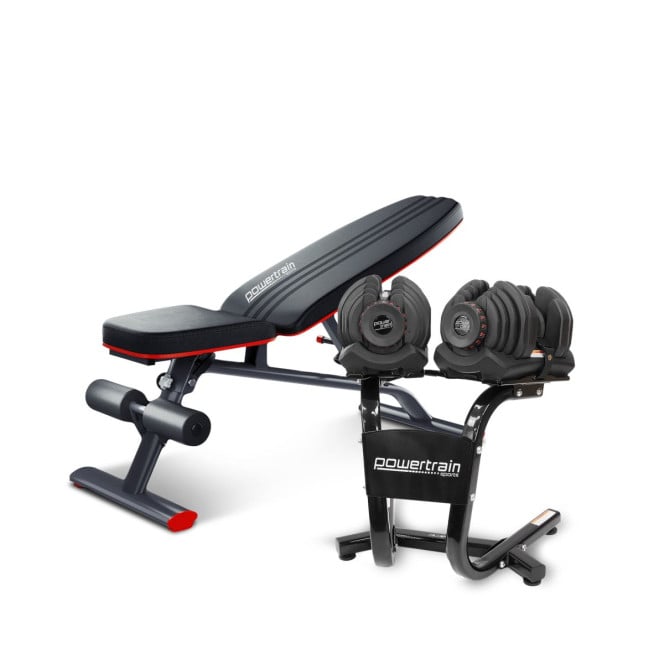 Powertrain 80KG Adjustable Dumbbell Set & Stand with FID Weight Bench Image 2