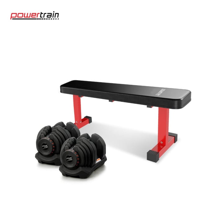 Powertrain 80KG Adjustable Dumbbell Set with Flat Bench Image 8